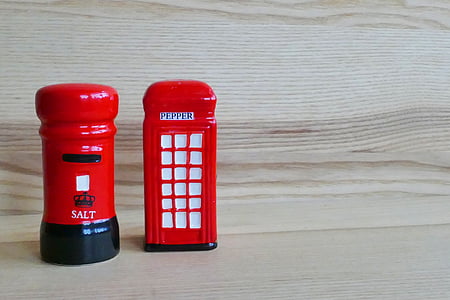 sel et poivre, boîte postale, cabine téléphonique, rouge, Téléphone, UK, boîte de