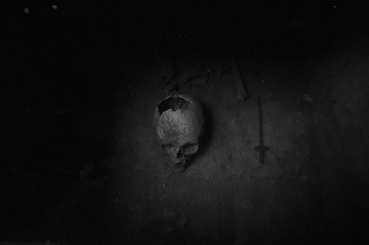 crani, ossos, Nero, destí, esquelet, vell, paret - edifici tret
