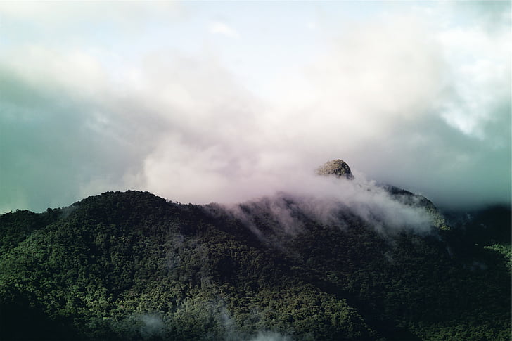 green, mountain, range, mountains, clouds, sky, nature