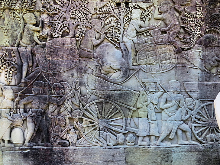 Kambodža, Angkor, ochranné kryty, Bayon, chrám, sochy, archeologie