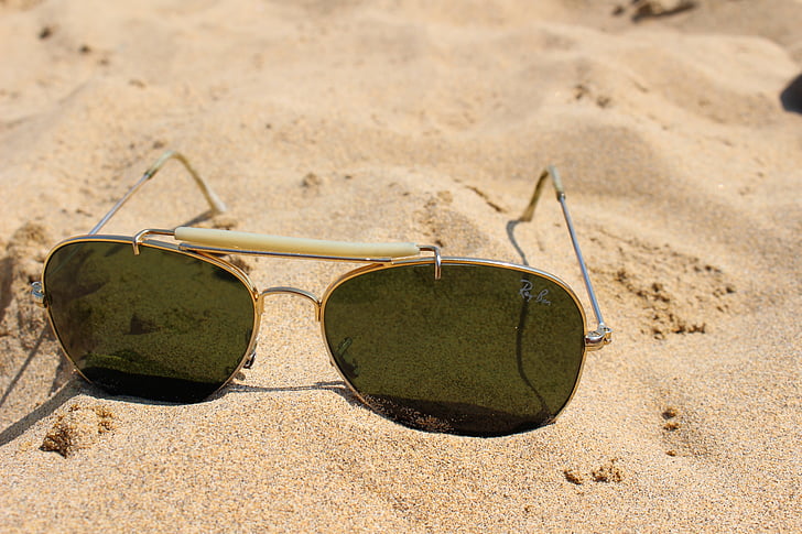 Beach, briller, solbriller, sand, sommer, solen, fritid