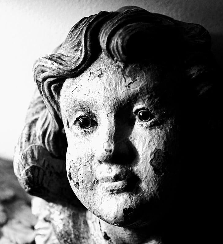 statuen, se, ansikt, materiale, tristhet