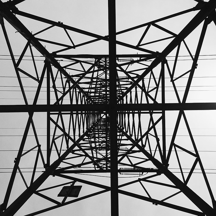 svart-hvitt, wire, wire tower
