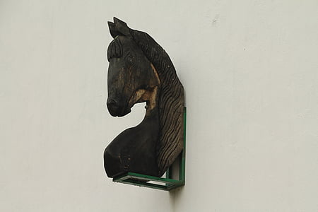 häst, trä, staty, djur