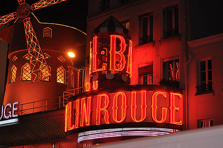 Moulin Rouge, Paríž, noc, červené svetlá, sex, neónové svetlá