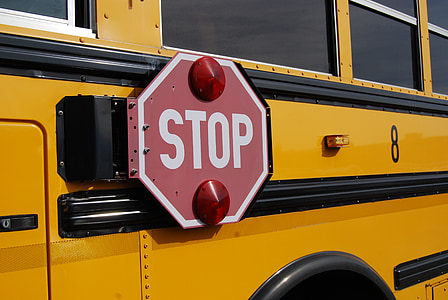 bus, stop sign, yellow, schoolbus