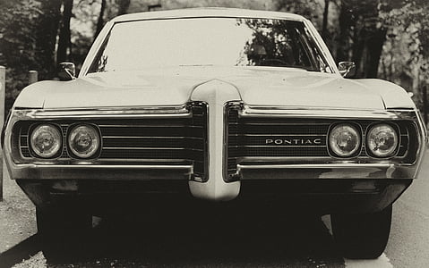 Blanco, Pontiac, escala de grises, Foto, coches, Automovilismo, a la parrilla
