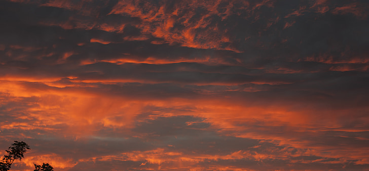 Saulėlydis, vakare, Horizontas, degančių dangaus, debesys, raudonųjų apelsinų dangus, oranžinės spalvos Raudonas dangus