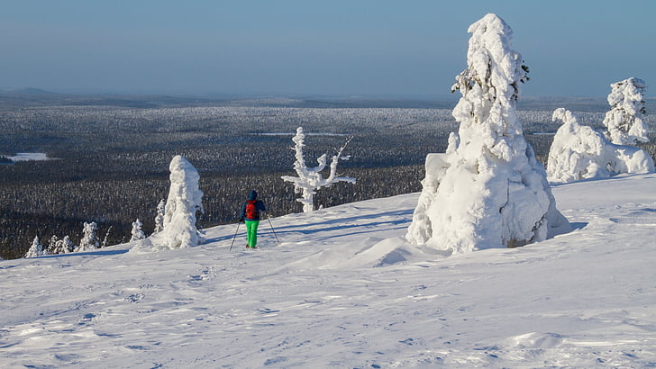 lumi kinga lumi kinga käivitada, Soome, Lapimaa, talvistel, talve meeleolu, külm, Äkäslompolo