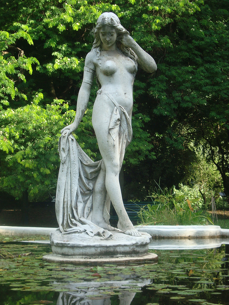estatua de, fuente, mujeres, escultura, Parque, paisaje, desnudo