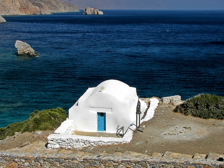 Chapelle, Amorgos, Cyclades, Hellas, Grèce, houblonnage d’île grecque