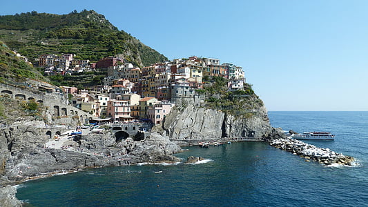 Manarola, Ligurien, Italia, Amalfi, kusten, havet, arkitektur