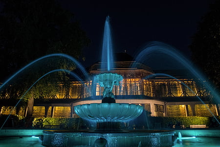 Brunner, licht, water, fontein, Foto van de nacht, nacht, verlichting