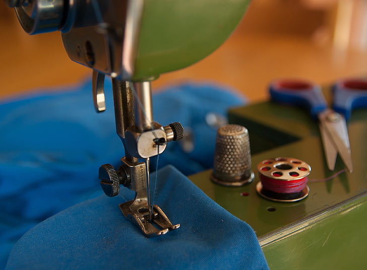 costura, màquina de cosir, didal, tisores, filferro, indústria, l'interior
