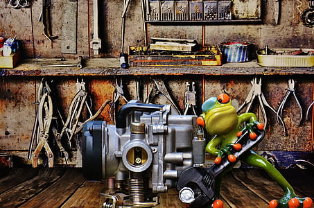 workshop, mechanic, frog, figure, funny, fun, work