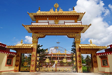 Monasterio de Gaden jangtse, puerta, Mundgod, India, monjes, Buda, Karnataka