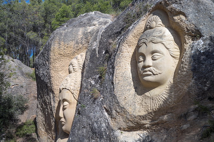 lica, skulptura, kamena, Buddha, lice, rezbarenje, portret