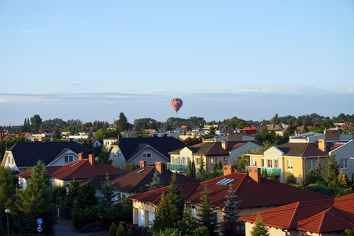 gaisa balons, jumti, pilsēta, Swarovski, ēkas, pilsētas panorāma, Polija