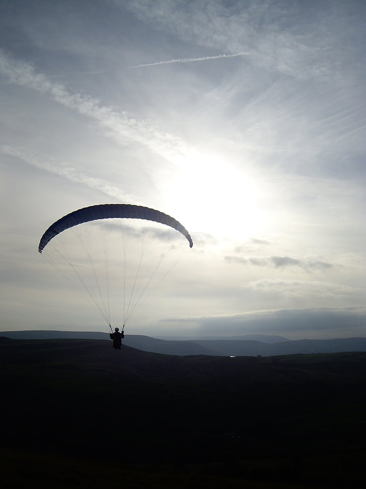 paragliding, flying, sunset