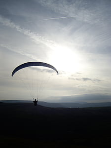 paragliding, vliegen, zonsondergang