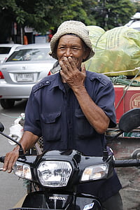 smile, moto, thai, man, old, people, the locals