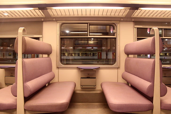 passenger car, train, subway, mass transit, interior, inside, seats
