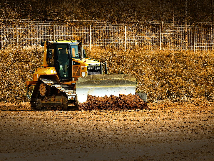 grävmaskiner, anläggningsmaskin, bygga, Earth construction, Utjämning, bulldozer, webbplats