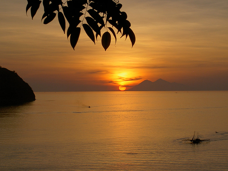 Indonesië, Azië, vakantie, zee, weergave, zonsondergang, ondergaande zon