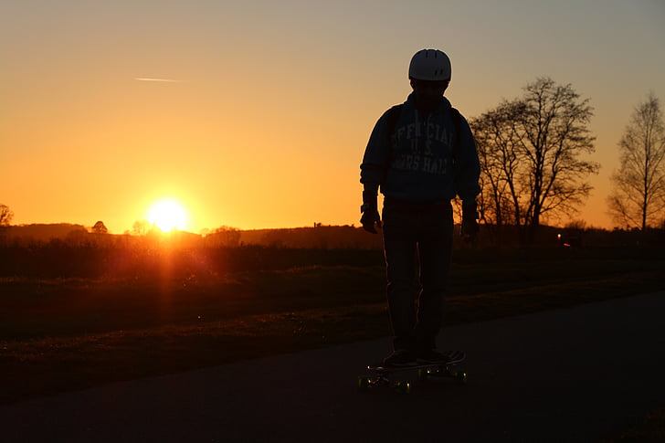 board de skate, Patinage, coucher de soleil, sport, jeunesse, silhouette, à l’extérieur