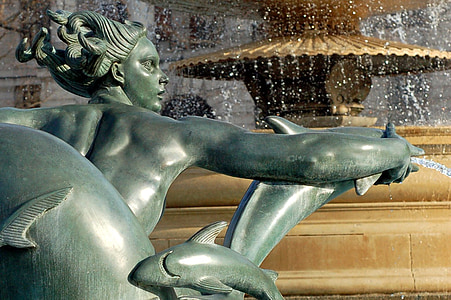 Fontana, acqua, scultura, arte, Sirena, pesce, Statua