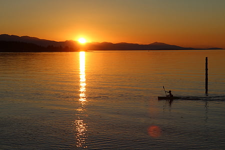 posta de sol, l'aigua, oceà, Mar, platja, qualicum, Canadà