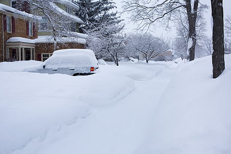 djup snö, vinter, Michigan, bil, snöig gata, omfattas