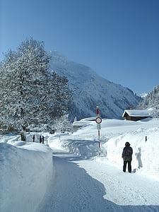 nieve, invierno, Höhenweg, Lilli, Mittelberg, Austria, cubierto de nieve