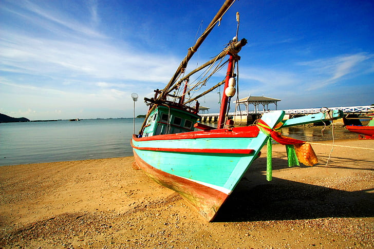 boat, south, thailand, beach, sea, travel, blue