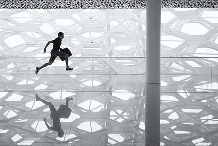 running man, glass floor, reflection, glass, floor, man, businessman