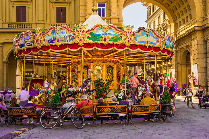 florence, italy, carousel, plaza, city, cities, people