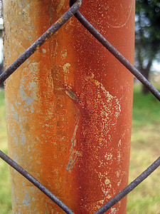 rusted pole, pole, upright, iron, oxidized, rusted, fence