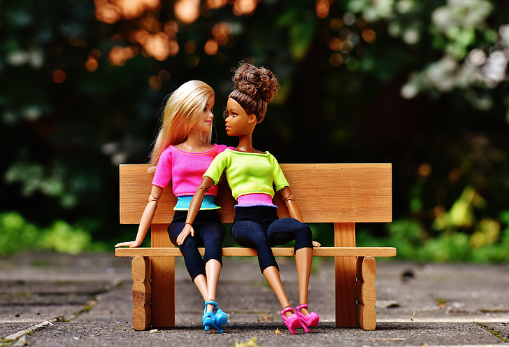 Barbie, meisje, vriendinnen, vriendschap, pop, vrij, gezicht