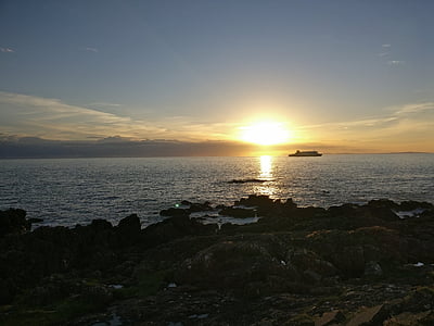 Scozia, mare, tramonto, spiaggia, solitudine
