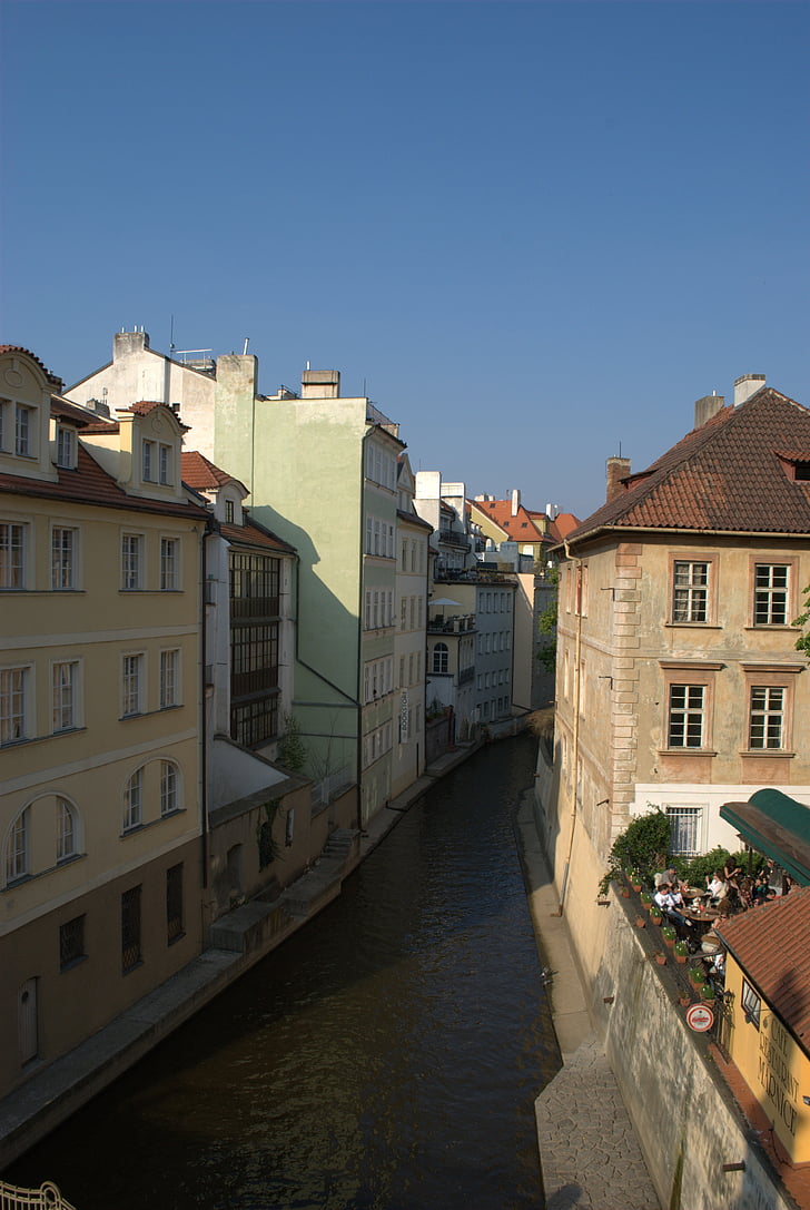 Prague, República Tcheca, urbana, edifícios, arquitetura, cidade, canal