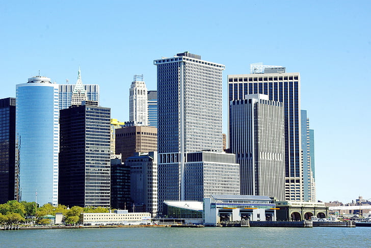 New york, bas manhattan, Pier, Staten island, bâtiments, gratte-ciel, entreprise