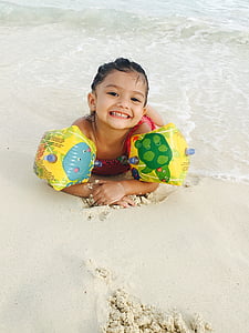 Bebe, Cancun, bērnu, meitene, laimīgs, smaids, peldēšana