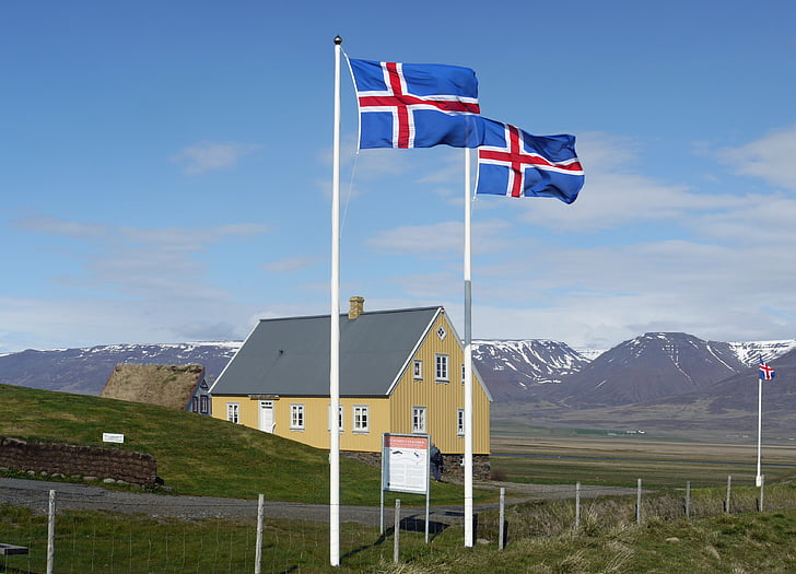 Islande, drapeaux, drapeau de l’Islande, glaumbaer, Musée, large, voyage