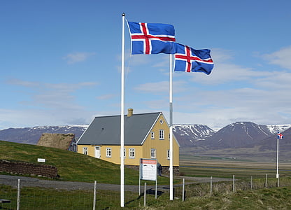 アイスランド, フラグ, アイスランドの国旗, glaumbaer, 博物館, 広い, 旅行