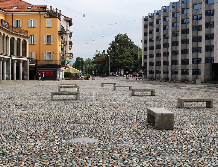 Locarno, espaço, Piazza grande, Cobblestones, casas, Ticino, Suíça