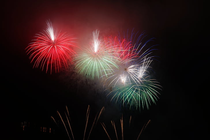 roket, merah, hijau, putih, bom, kembang api, malam tahun baru