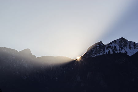 Sunrise, Mountain, Ridge, harmaa, talvi, lumi, Sun