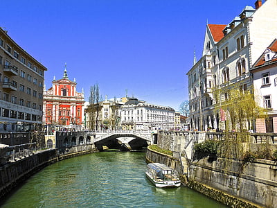 kanalas, Liubliana, upės, tiltas, Slovėnija, kraštovaizdžio, Miestas