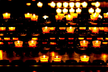 candles, lights, light, church, atmospheric, background, spieglung