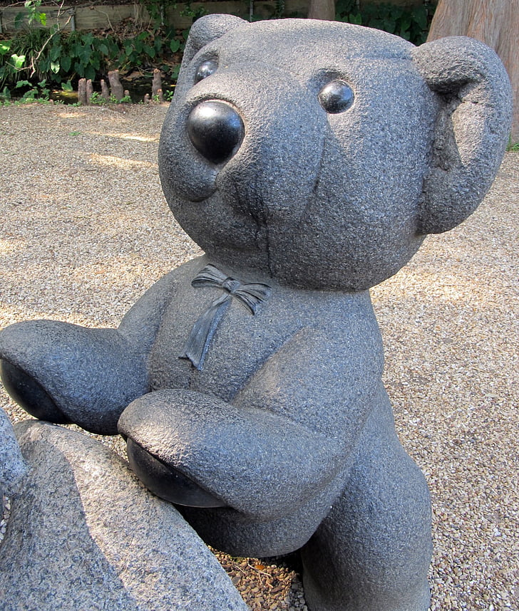 oso de peluche, escultura, oso de, piedra, granito, juego, niños